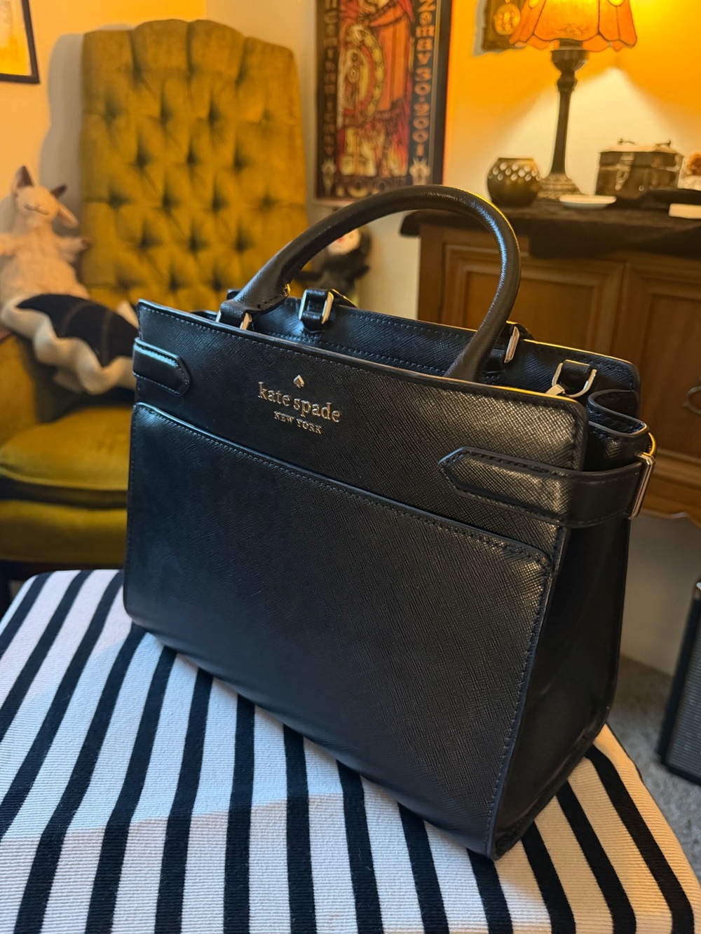 kate spade Black Leather Structured Top-Handle Briefcase
